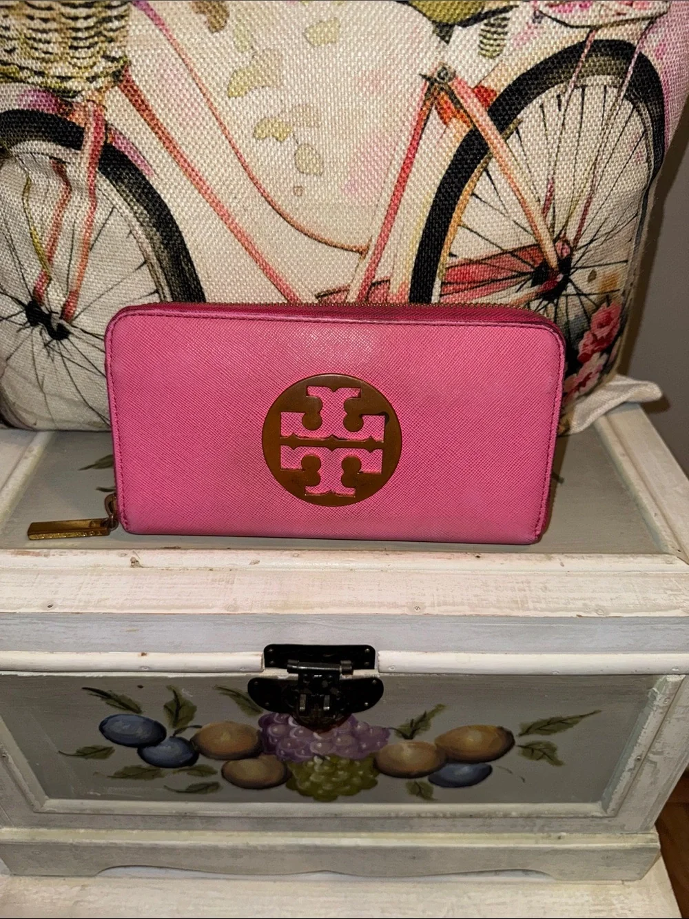 Tory Burch Pink Zip Around Wallet with Gold Hardware - GUC